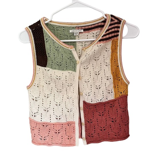 American Eagle XS Cropped Button Up Sweater Vest - Picture 1 of 3